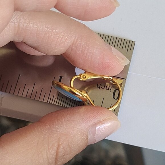 Hand Crafted Boho Gold Blue White Gemstone Marble Circle Drop Dangle Earrings - Picture 13 of 14